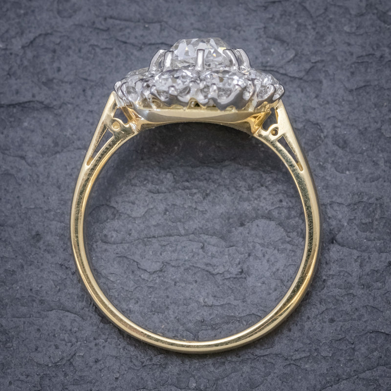 OLD CUSHION CUT DIAMOND CLUSTER RING 18CT GOLD PLATINUM 3CT OF DIAMOND TOP