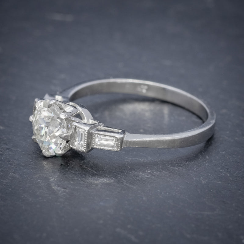 OLD CUT DIAMOND ENGAGEMENT RING PLATINUM 1.65CT SOLITAIRE SIDE