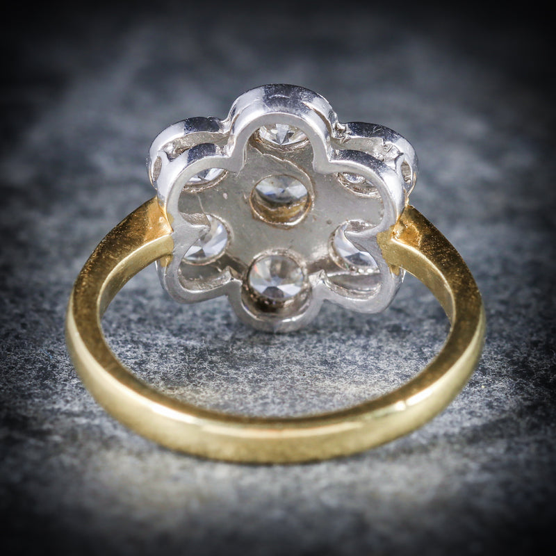 OLD CUT PASTE CLUSTER RING 18CT GOLD ON SILVER BACK