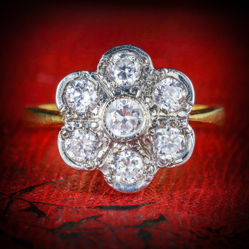 OLD CUT PASTE CLUSTER RING 18CT GOLD ON SILVER COVER