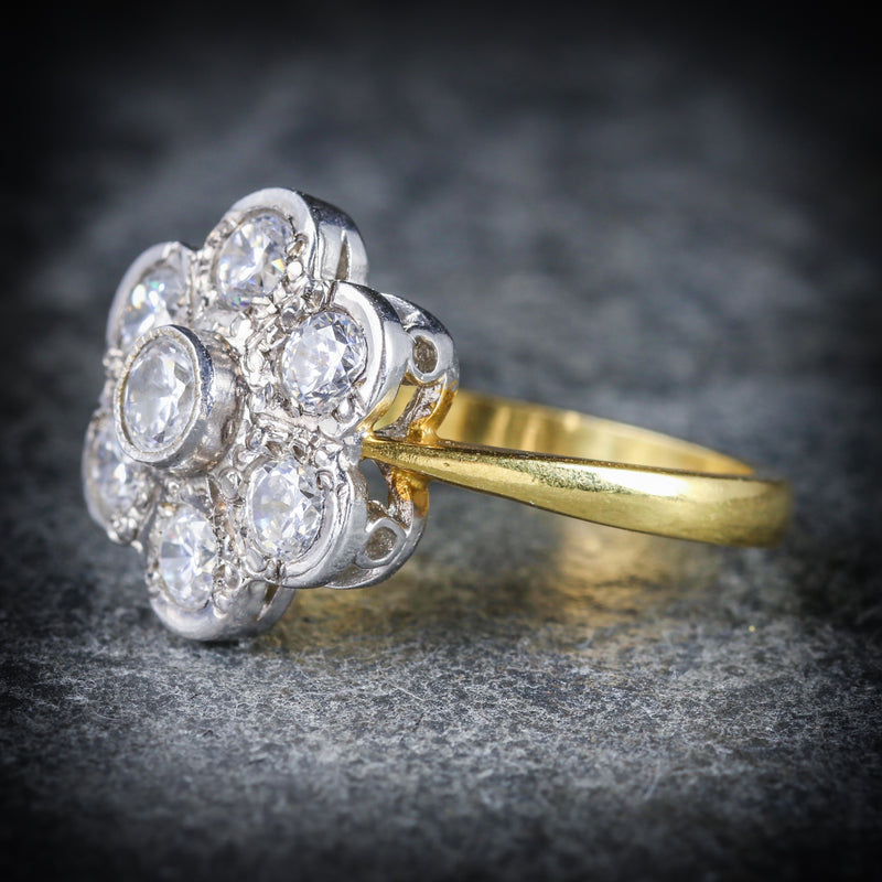 OLD CUT PASTE CLUSTER RING 18CT GOLD ON SILVER SIDE