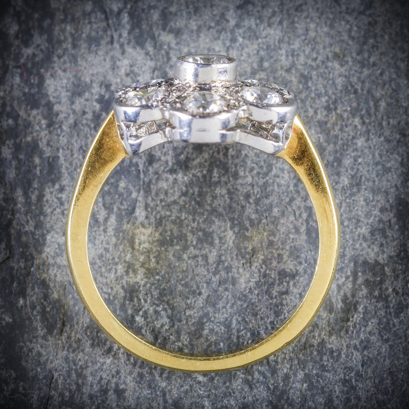 OLD CUT PASTE CLUSTER RING 18CT GOLD ON SILVER TOP
