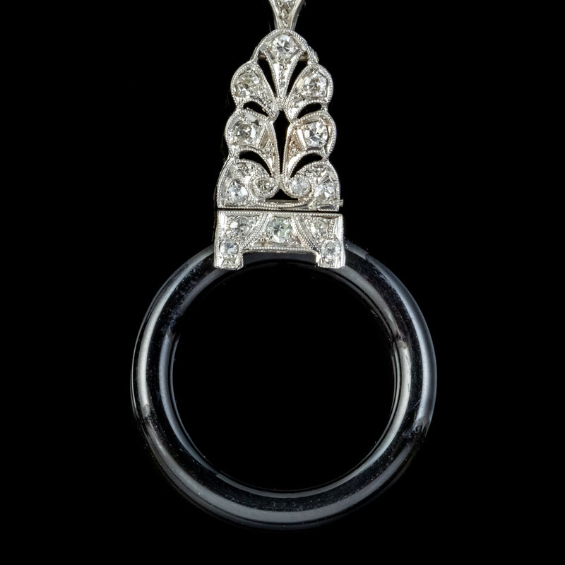 ONYX DIAMOND HOOP DROP EARRINGS PLATINUM 18CT GOLD WIRES