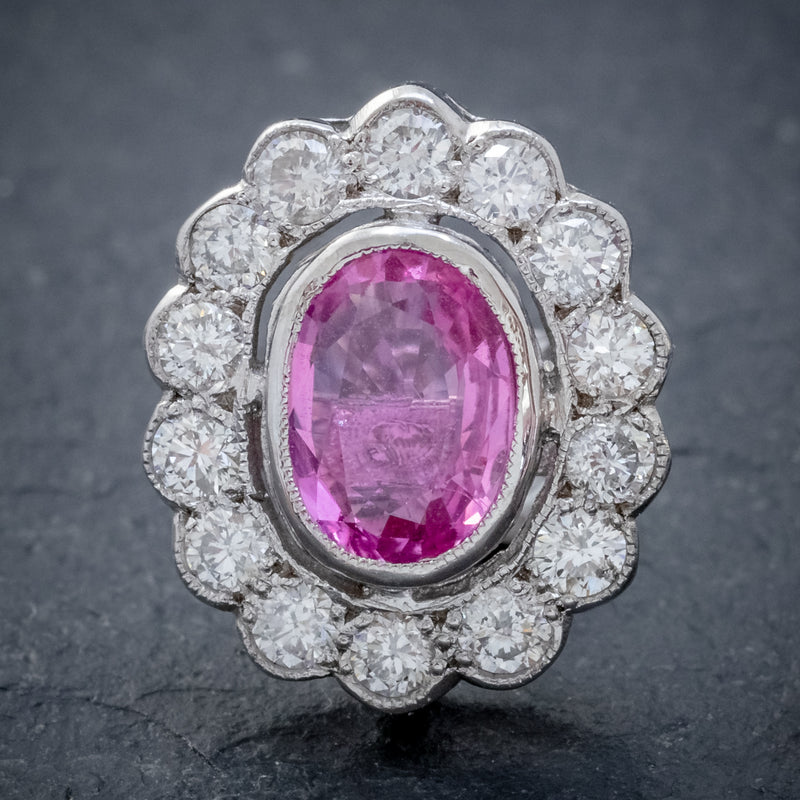 PINK SAPPHIRE DIAMOND CLUSTER STUD EARRINGS 18CT WHITE GOLD 2CT OF SAPPHIRE CLOSE