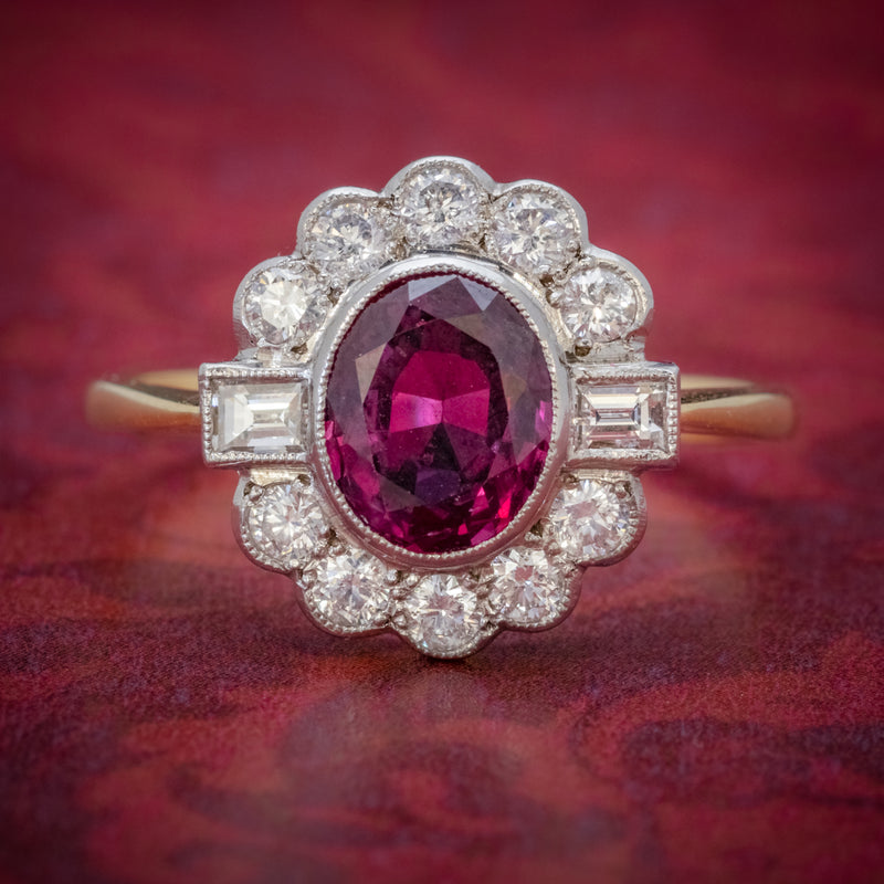 RUBY DIAMOND CLUSTER RING 1.60CT RUBY 1CT DIAMONDS COVER