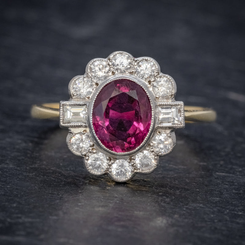 RUBY DIAMOND CLUSTER RING 1.60CT RUBY 1CT DIAMONDS FRONT