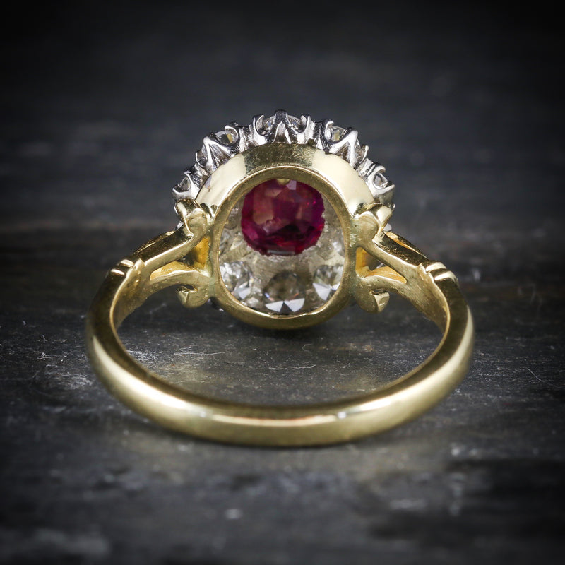 RUBY DIAMOND CLUSTER RING 18CT GOLD ENGAGEMENT RING BACK