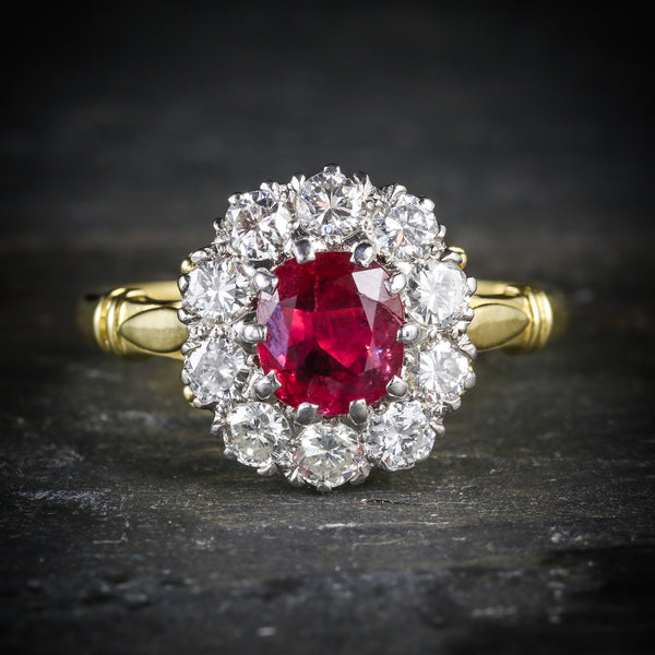 RUBY DIAMOND CLUSTER RING 18CT GOLD ENGAGEMENT RING FRONT