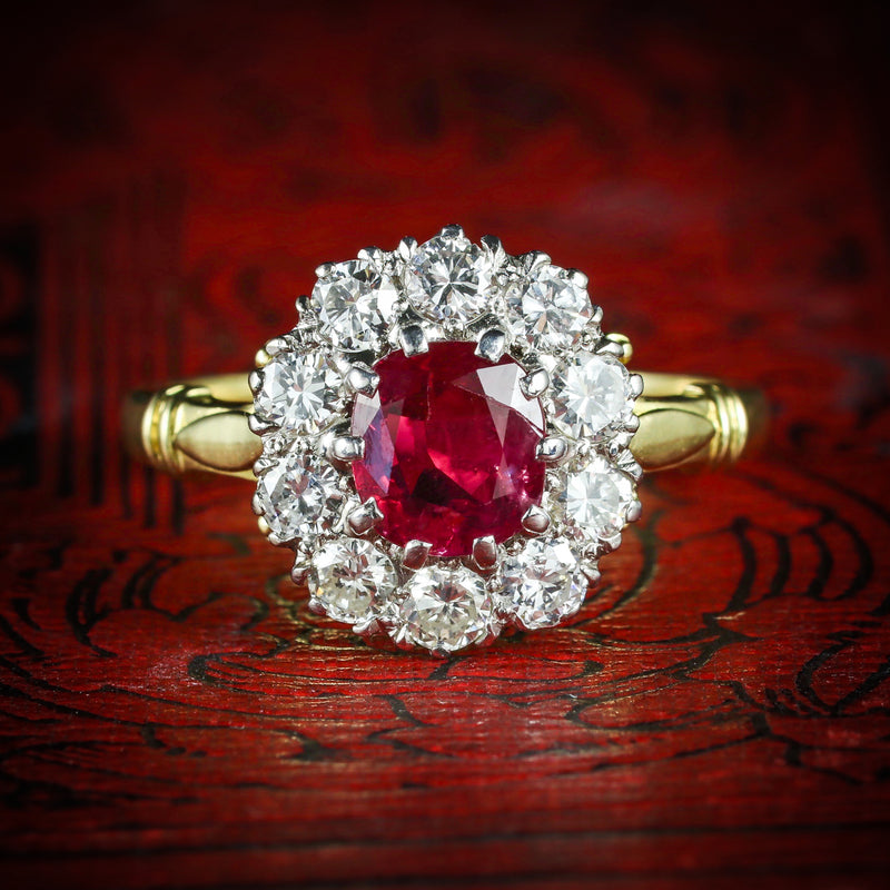 RARE ANTIQUE VICTORIAN TIMELESS NATURAL RUBY AND DIAMOND CLUSTER HALO RING  | Antique Velvet Gloves