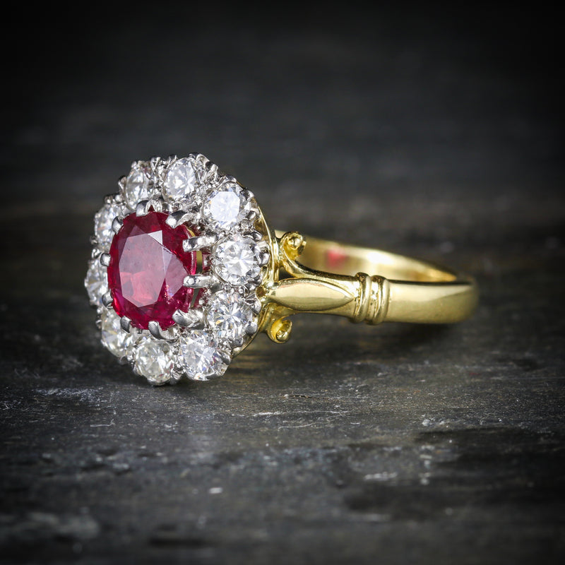 RUBY DIAMOND CLUSTER RING 18CT GOLD ENGAGEMENT RING SIDE