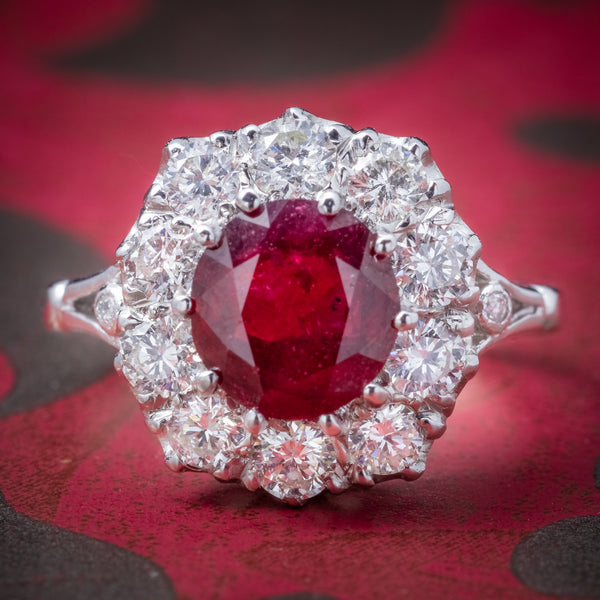 Ruby Diamond Cluster Ring 18ct White Gold 2.60ct Ruby COVER