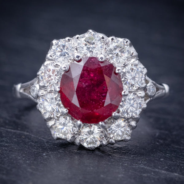 Ruby Diamond Cluster Ring 18ct White Gold 2.60ct Ruby FRONT