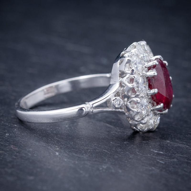 Ruby Diamond Cluster Ring 18ct White Gold 2.60ct Ruby SIDE 2