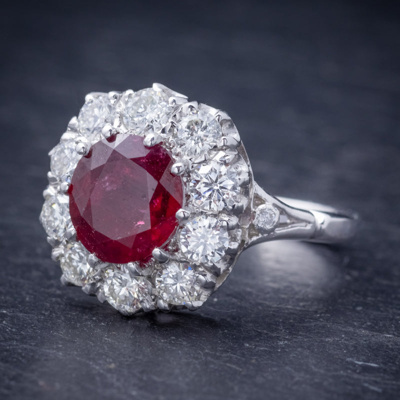 Ruby Diamond Cluster Ring 18ct White Gold 2.60ct Ruby SIDE