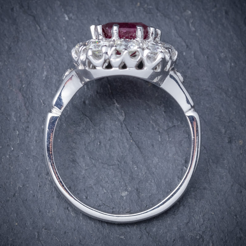 Ruby Diamond Cluster Ring 18ct White Gold 2.60ct Ruby TOP