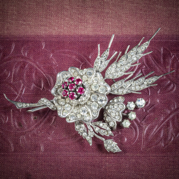 Ruby Paste Flower Brooch Sterling Silver cover