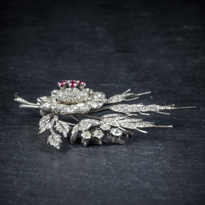 Ruby Paste Flower Brooch Sterling Silver side