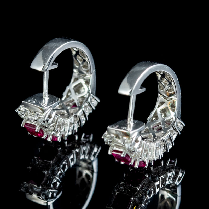 Ruby Diamond Half Hoop Earrings 18ct White Gold 1.20ct Of Ruby 3ct Of Diamond