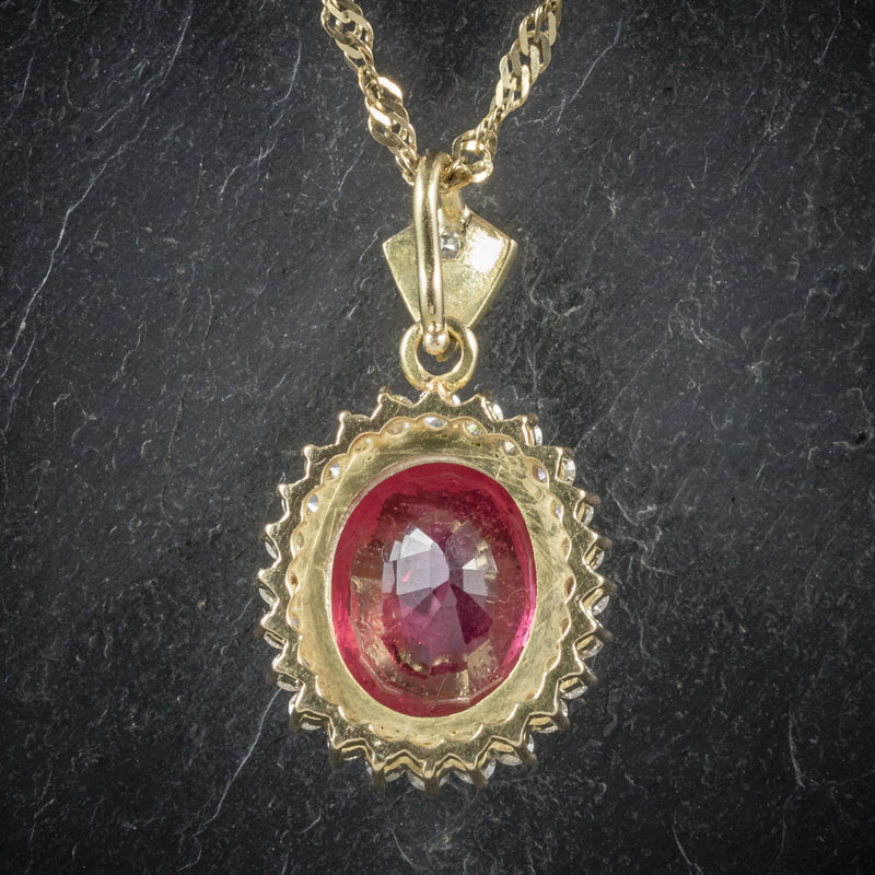 Ruby Diamond Pendant Necklace 9ct Gold Chain 6ct Ruby back