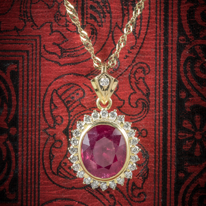 Ruby Diamond Pendant Necklace 9ct Gold Chain 6ct Ruby cover