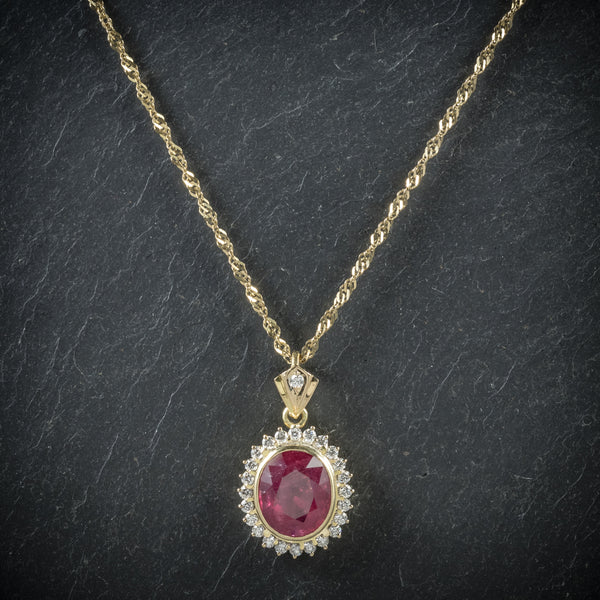 Ruby Diamond Pendant Necklace 9ct Gold Chain 6ct Ruby front
