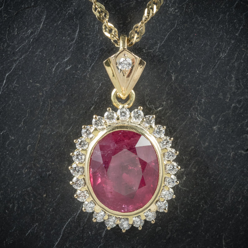 Ruby Diamond Pendant Necklace 9ct Gold Chain 6ct Ruby pendant