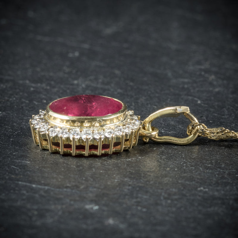 Ruby Diamond Pendant Necklace 9ct Gold Chain 6ct Ruby side