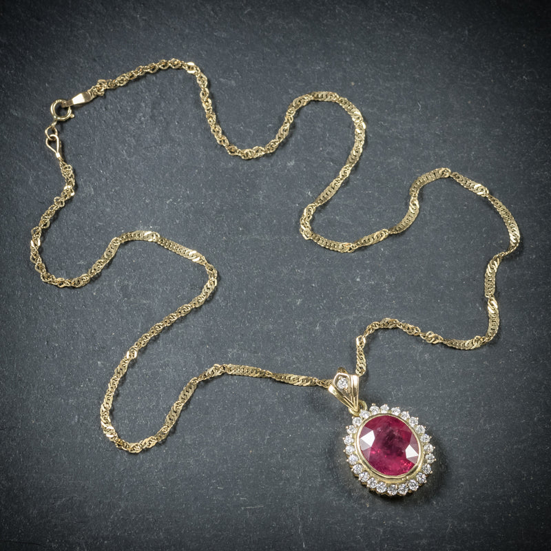 Ruby Diamond Pendant Necklace 9ct Gold Chain 6ct Ruby top