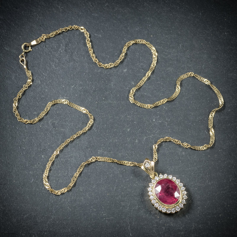 Ruby Diamond Pendant Necklace 9ct Gold Chain 6ct Ruby top