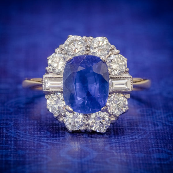SAPPHIRE DIAMOND CLUSTER RING 18CT GOLD 2.80CT SAPPHIRE COVER