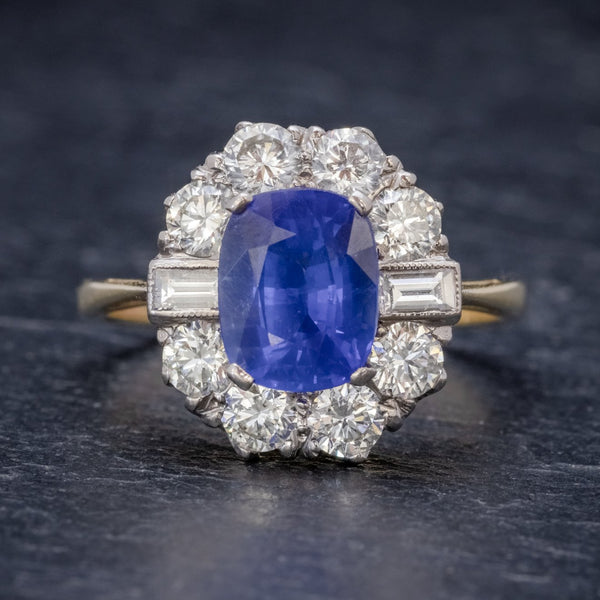 SAPPHIRE DIAMOND CLUSTER RING 18CT GOLD 2.80CT SAPPHIRE FRONT