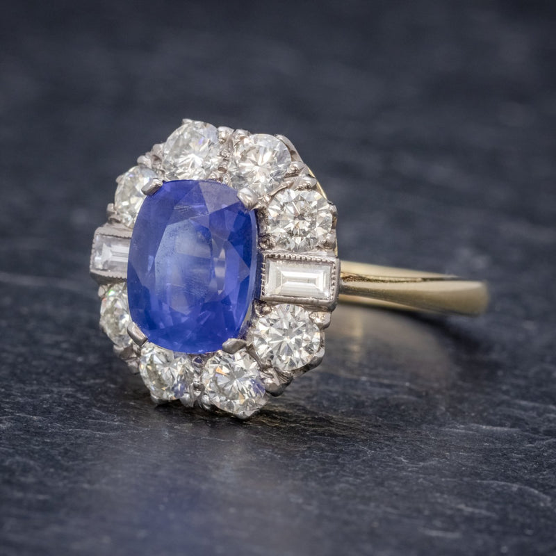 SAPPHIRE DIAMOND CLUSTER RING 18CT GOLD 2.80CT SAPPHIRE SIDE