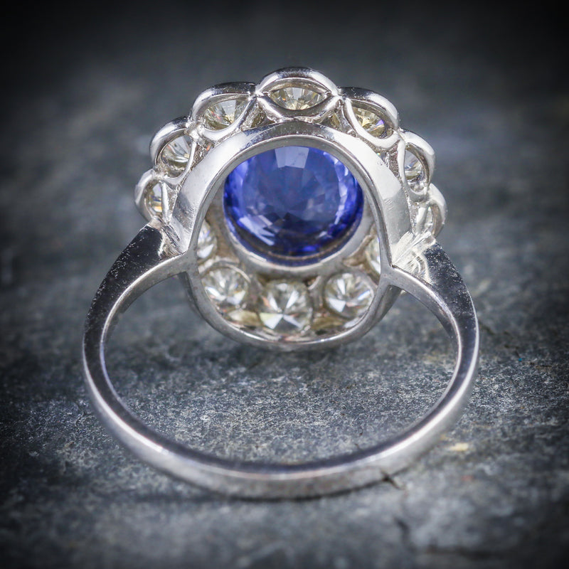 SAPPHIRE DIAMOND CLUSTER RING 18CT GOLD 3.20CT SAPPHIRE 1.50CT DIAMOND BACK