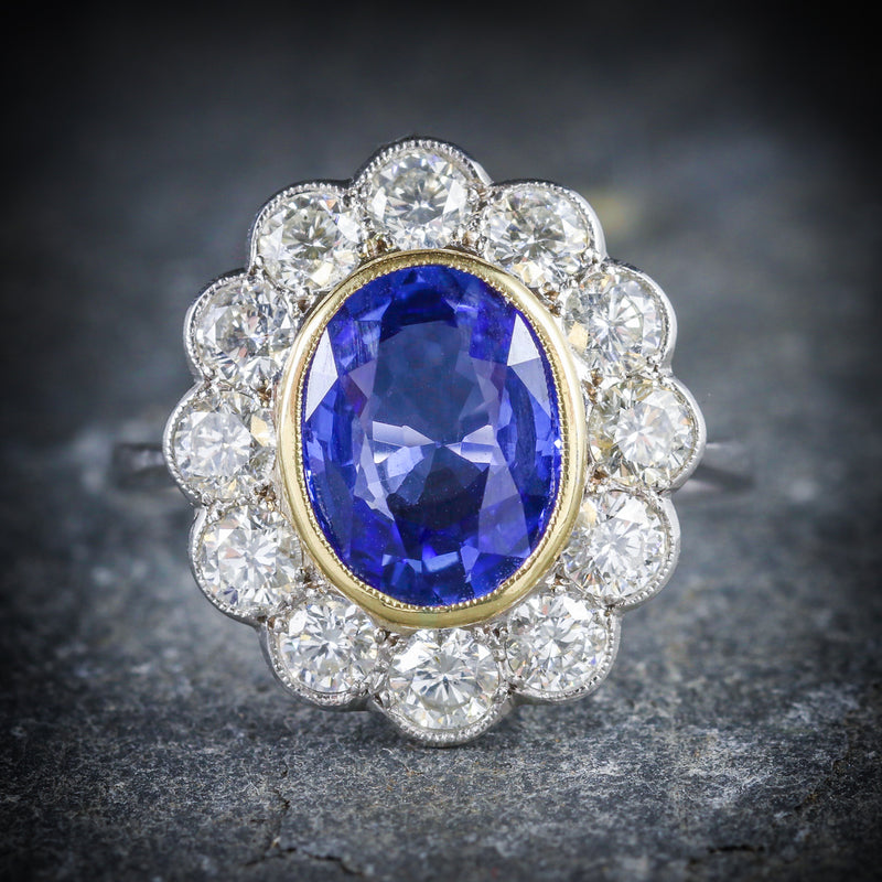 SAPPHIRE DIAMOND CLUSTER RING 18CT GOLD 3.20CT SAPPHIRE 1.50CT DIAMOND FRONT