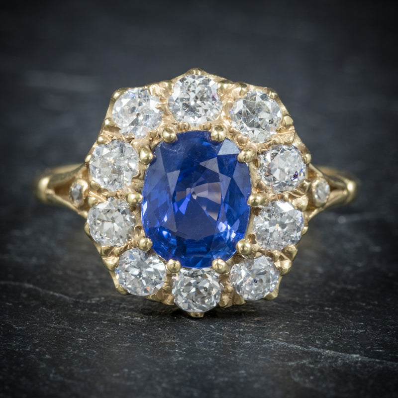 Sapphire Diamond Cluster Ring 18ct Gold  front