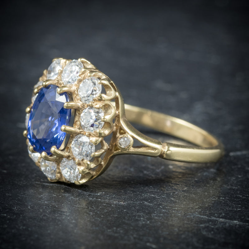 Sapphire Diamond Cluster Ring 18ct Gold  side