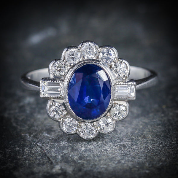 SAPPHIRE DIAMOND RING 18CT WHITE GOLD 1.50CT SAPPHIRE FRONT