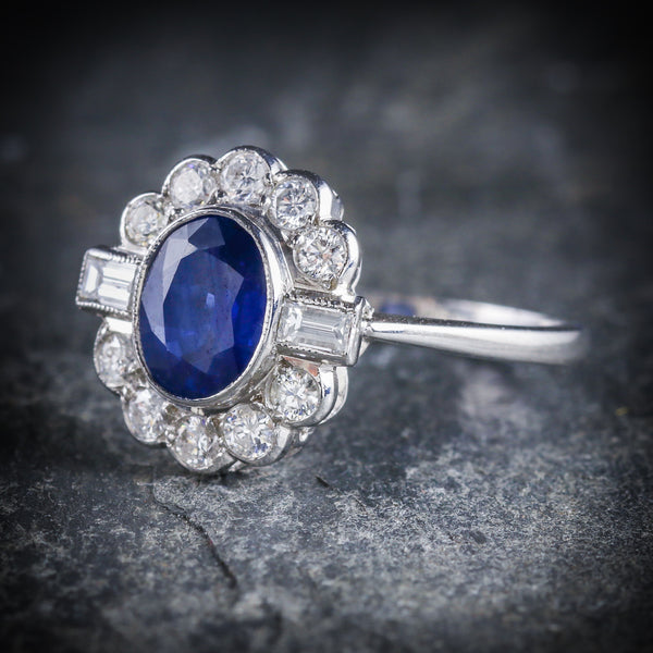 Sapphire Diamond Ring 18ct White Gold 1.50ct Sapphire – Antique ...