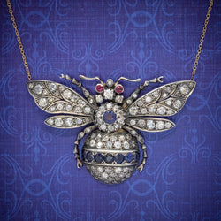 SAPPHIRE DIAMOND RUBY BEE PENDANT NECKLACE SILVER 18CT GOLD cover