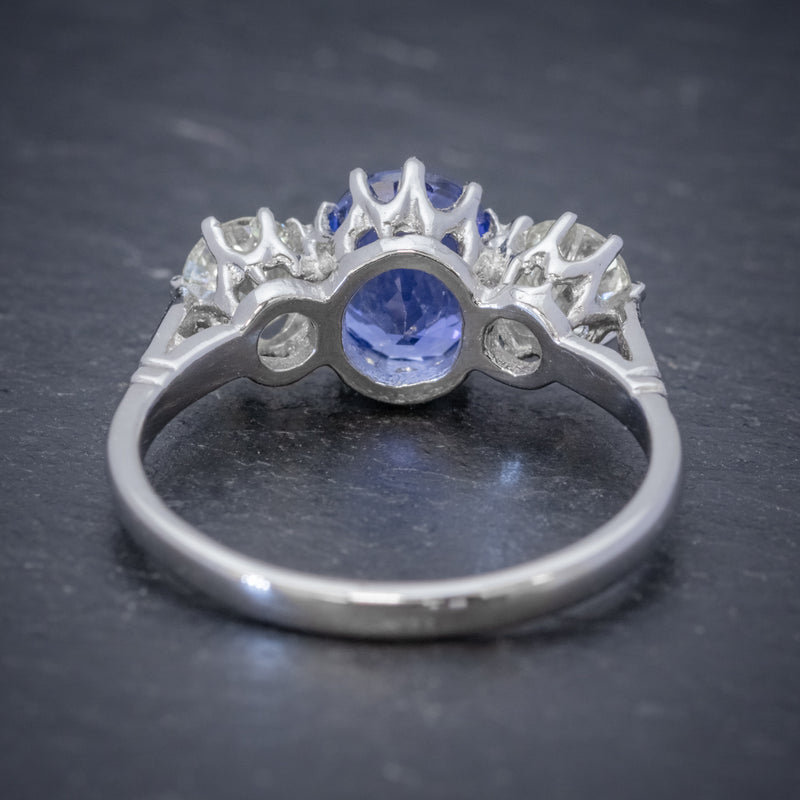 SAPPHIRE DIAMOND TRILOGY ENGAGEMENT RING PLATIMUM 1.50CT SAPPHIRE 1CT DIAMOND BACK