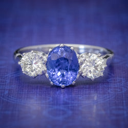 SAPPHIRE DIAMOND TRILOGY ENGAGEMENT RING PLATIMUM 1.50CT SAPPHIRE 1CT DIAMOND COVER
