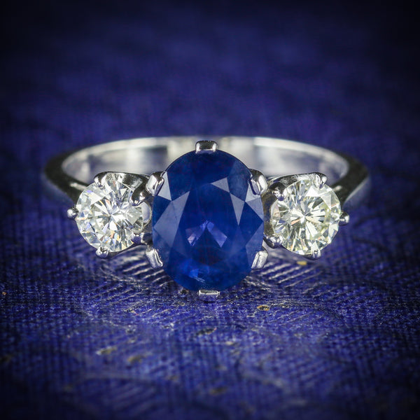 SAPPHIRE DIAMOND TRILOGY RING 2.40CT SAPPHIRE 1.20CT DIAMOND COVER