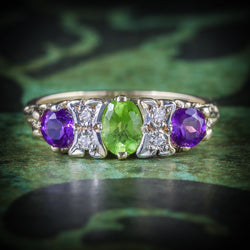 SUFFRAGETTE GOLD AMETHYST PERIDOT DIAMOND RING COVER