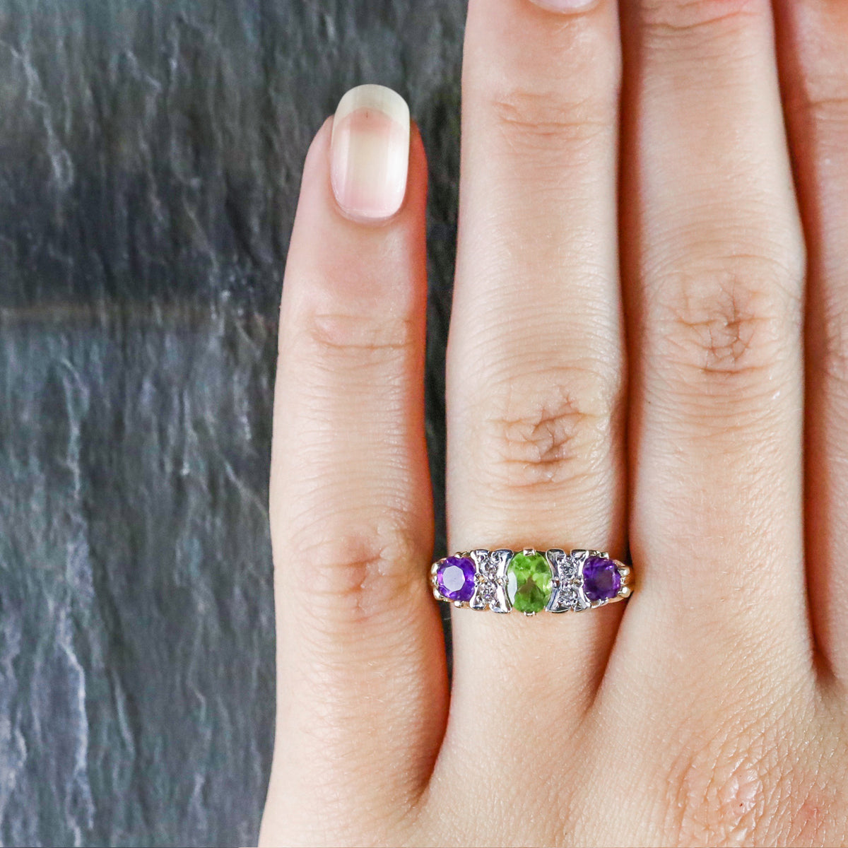 Amethyst and peridot engagement ring deals