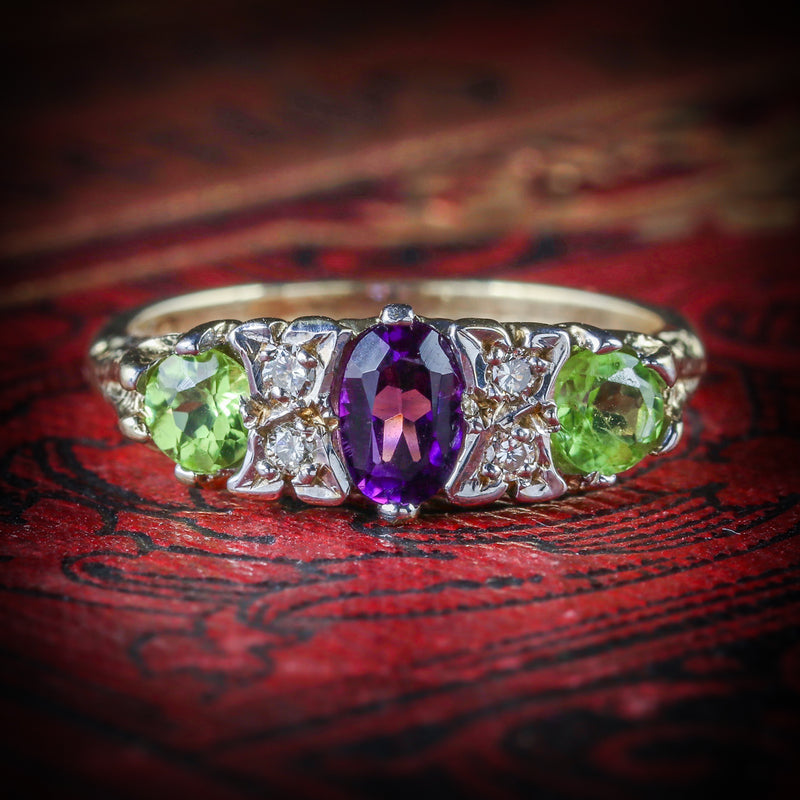 SUFFRAGETTE RING AMETHYST PERIDOT DIAMOND GOLD COVER