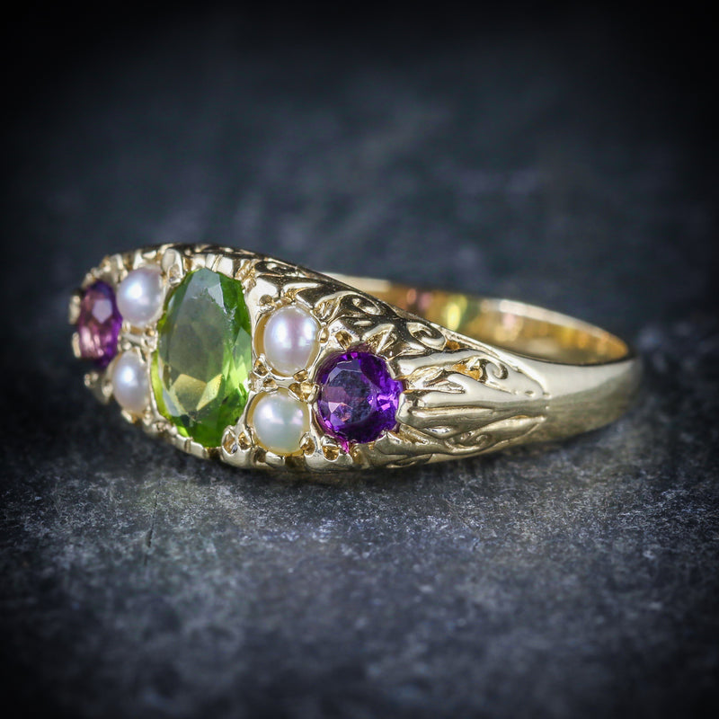 Suffragette Ring Amethyst Peridot Pearl 9ct Gold Ring Antique Jewellery Online