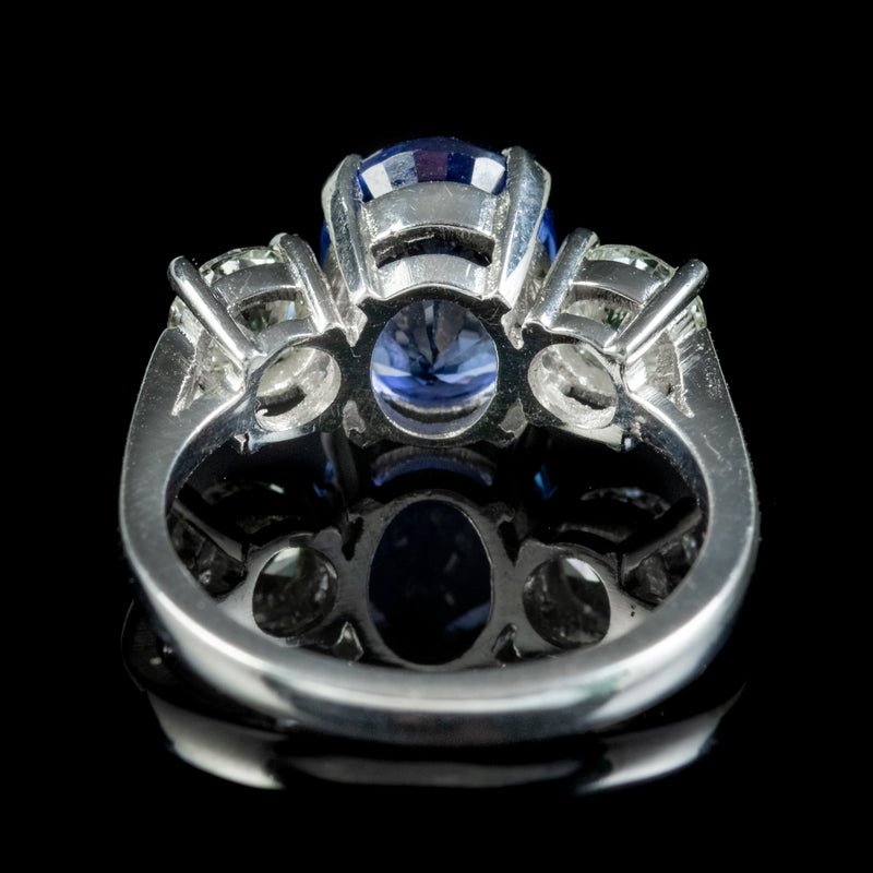 Sapphire Diamond Trilogy Ring Platinum 3.38ct Sapphire 1.20ct Of Diamond