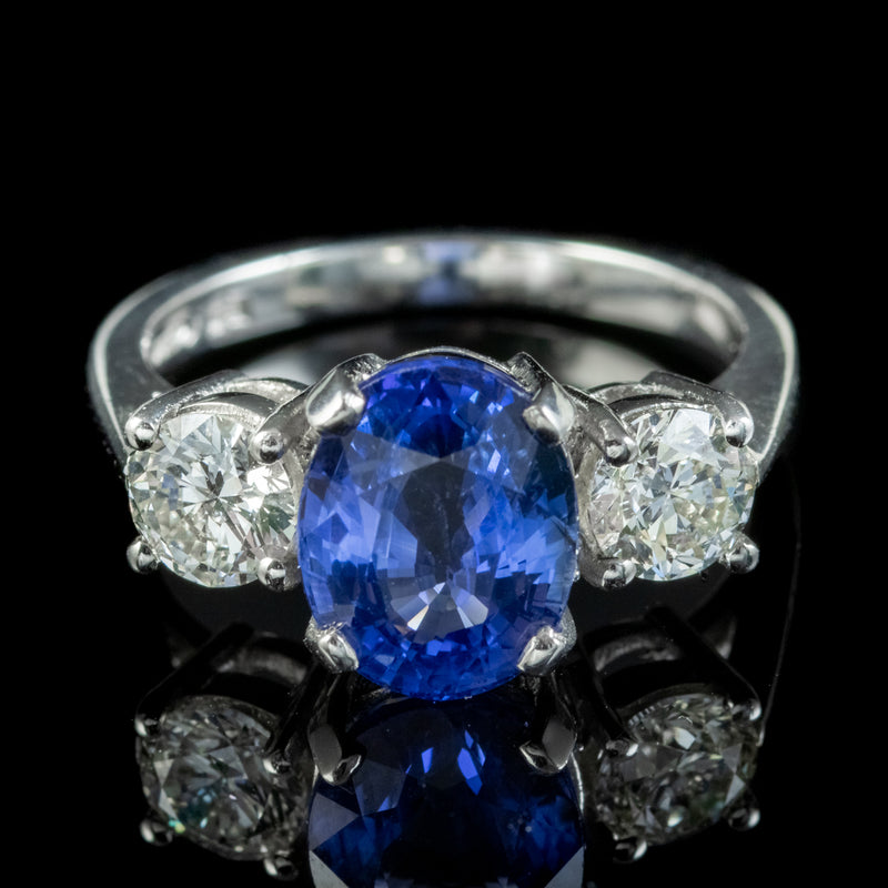 Sapphire Diamond Trilogy Ring Platinum 3.38ct Sapphire 1.20ct Of Diamond