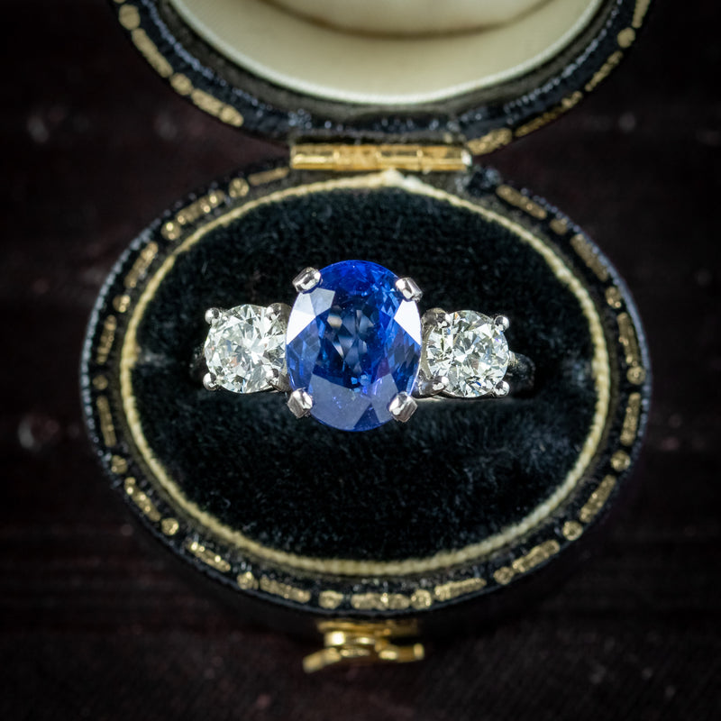 Sapphire Diamond Trilogy Ring Platinum 3.38ct Sapphire 1.20ct Of Diamond
