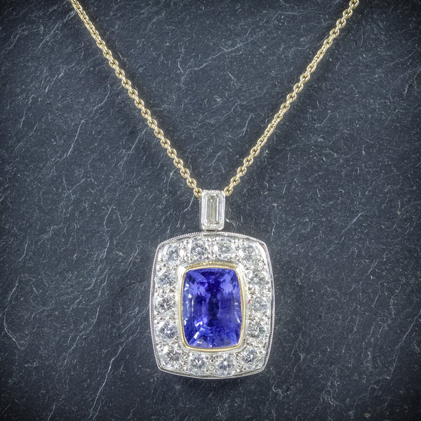 Sapphire Diamond Pendant Necklace 18ct Gold FRONT